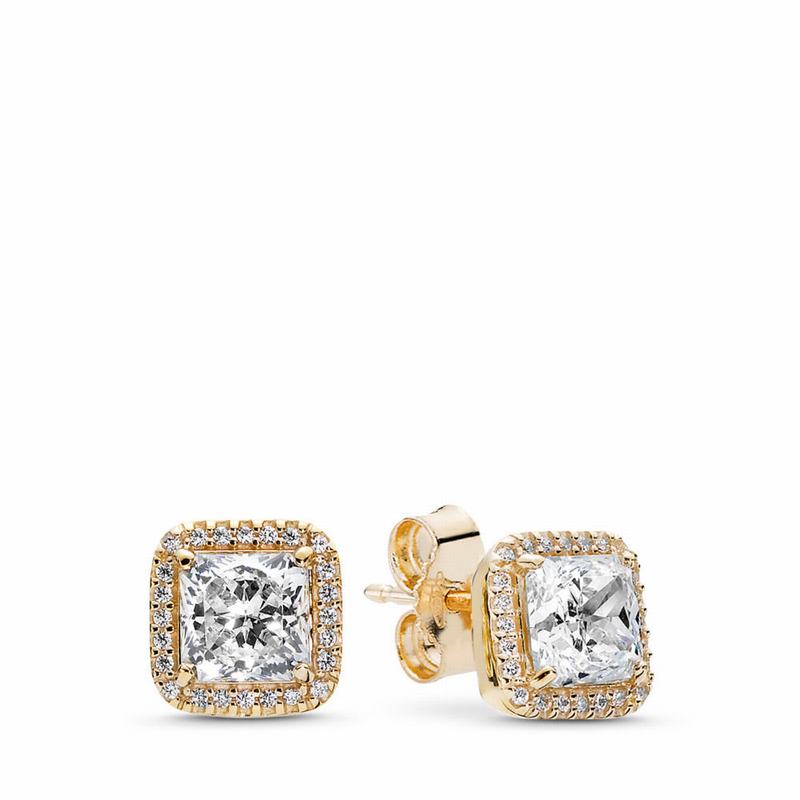 Pandora Timeless Elegance Stud Earrings Ireland - Yellow Gold 14 K/Cubic Zirconia - 032961NXG